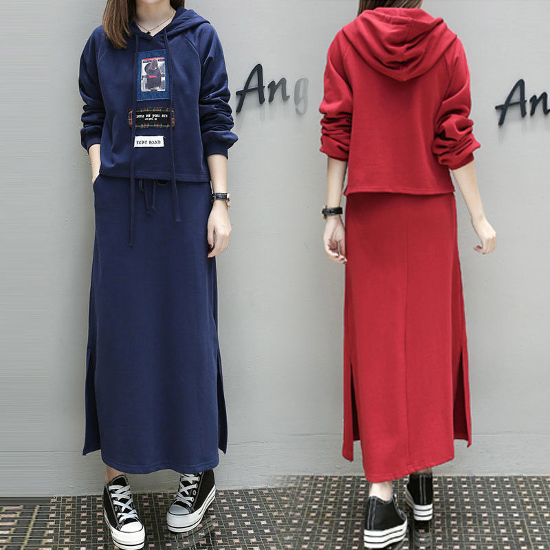 

Casual Plus Size 5XL Autumn New Top And Skirt Classic Wild Two Piece Set Brief Fashion Sweatshirt Tracksuits Loose Outfit f1433, Red