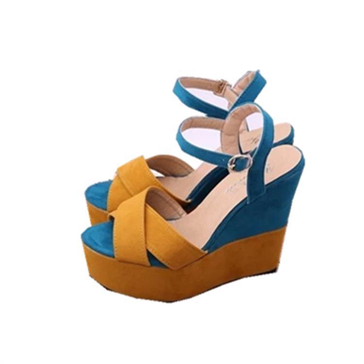 

2019 Women Mixed Colors Platform Sandal Ladie Patchwork Buckle Peep Toe Wedges Casual Gladiator Loafers Womans Shoe 37, No.1