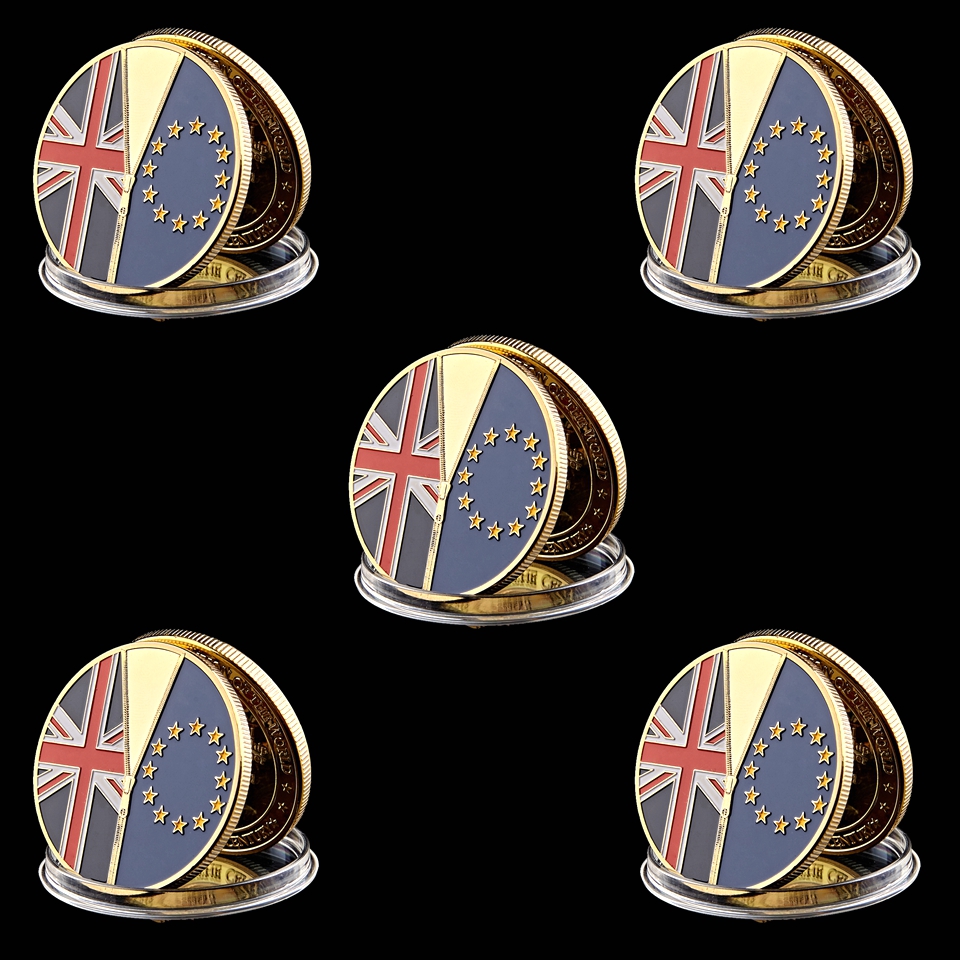 5pcs June 23 2016 British Brexit Day Gold Plated World Commemorative Coin Collection-image-532466233