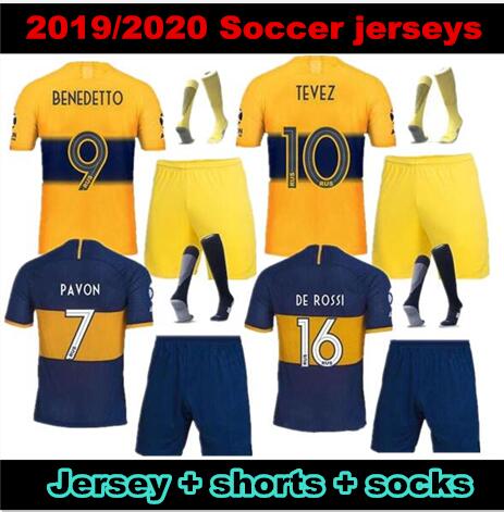 

adult kit DE ROSSI 19 20 Boca Juniors soccer Jerseys home away 2019 camisa de futebol TEVEZ BENEDETTO NANDEZ PAVON man set football shirts, Black