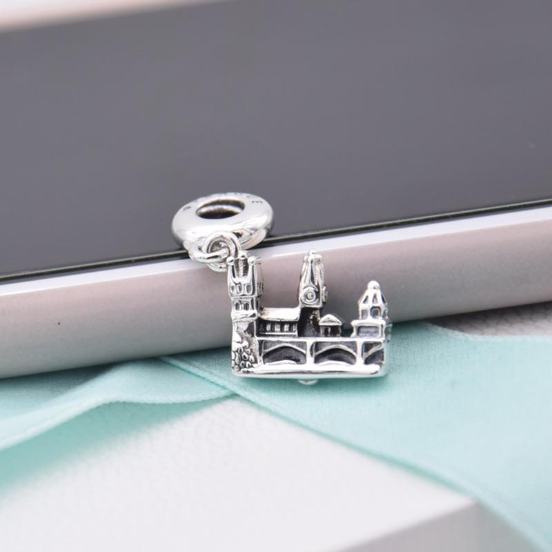 Dropshipping New 925 Sterling Silver Bead Charm Vintage Charles Bridge Prague Castle Pendant Beads Fit Pandora Bracelet Diy Jewelry-image-473354805