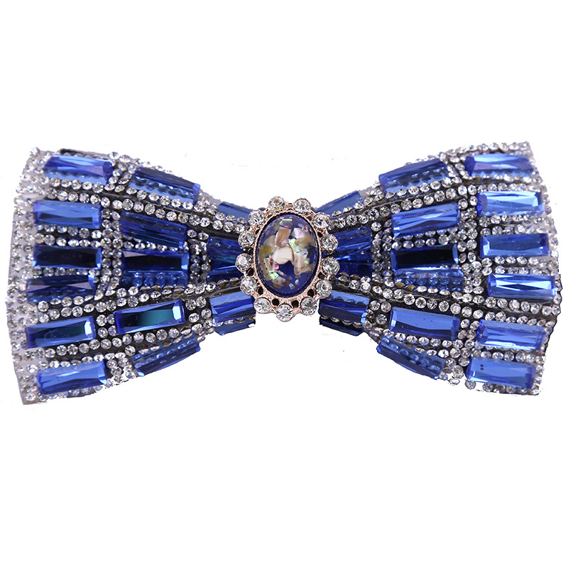 

PAWXFB 2020 New High Quality Women Men Diamond Bow Tie Blue white Colors  12*6cm