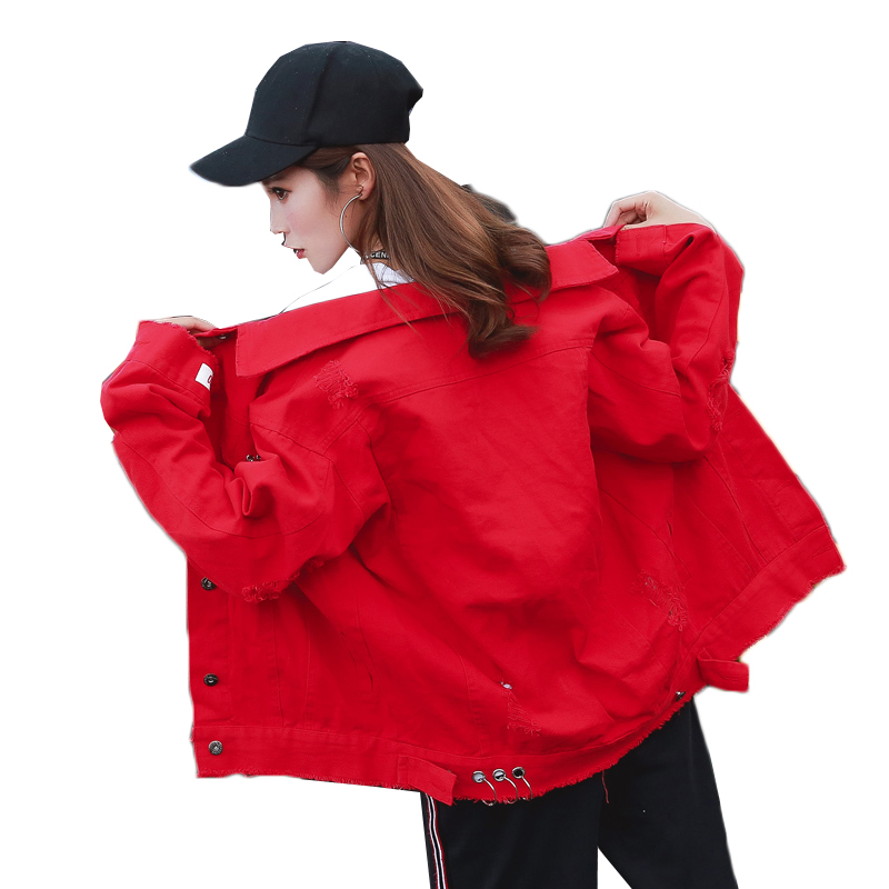 

New Fashion Basic Denim Jacket Coat Women Denim Coat Black Red Cowboy Jacket Women Clothing Autumn Jackets