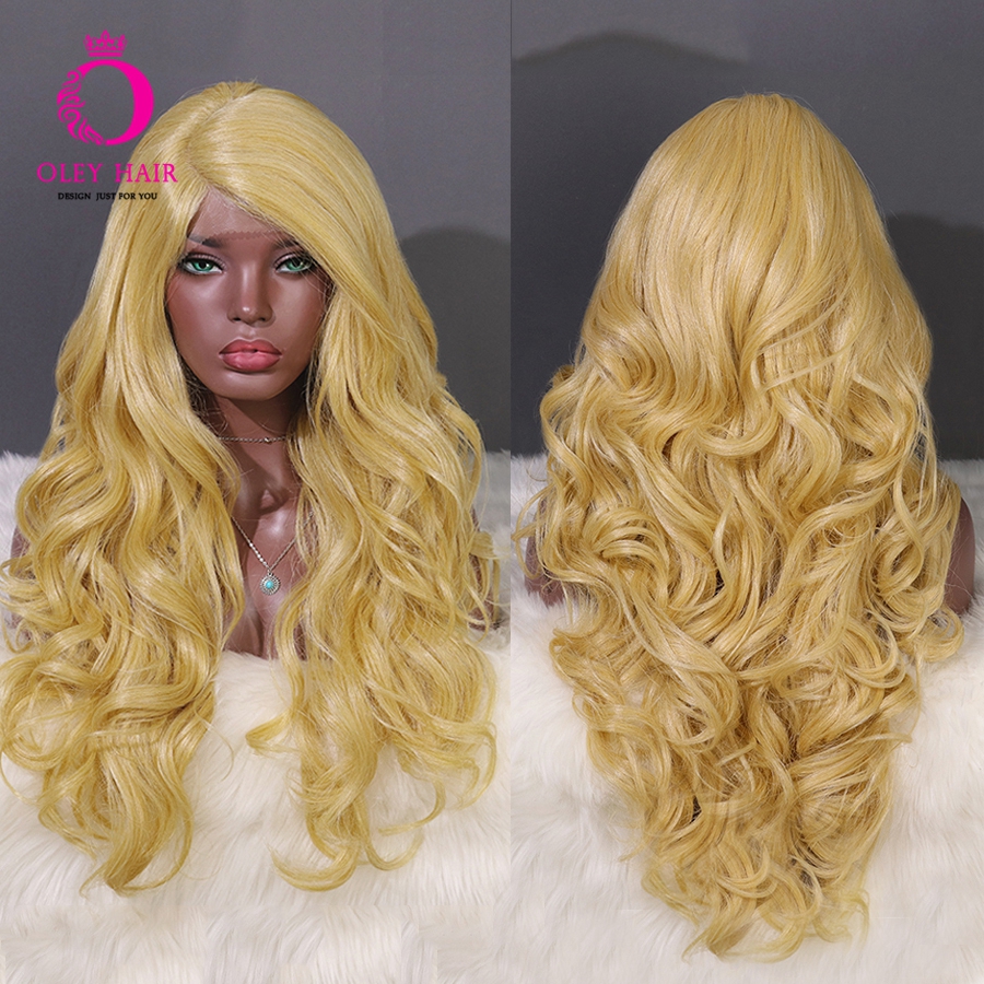 

OLEY Heat Resistant Blonde Cosplay Synthetic Hair Wig Long Wavy Black Women Wigs Glueless L Part Lace Front Wig