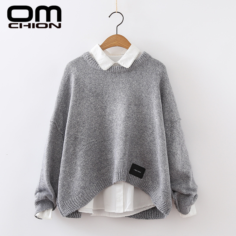 

OMCHION New 2019 Autumn O Neck Women Sweaters And Pullovers Short Front Long Back Student Sweater Loose Winter Jumper LMY116, Army green