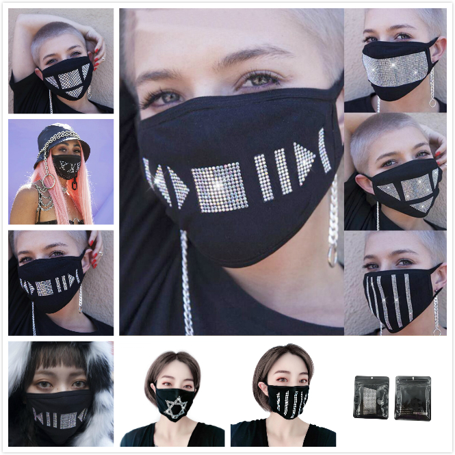 

Rhinestone Mask Fashion Bling Bling Sequins Protective Mask PM2.5 Dustproof Mouth Cover Washable Reuse Face Mask Elastic Earloop Mouth Masks