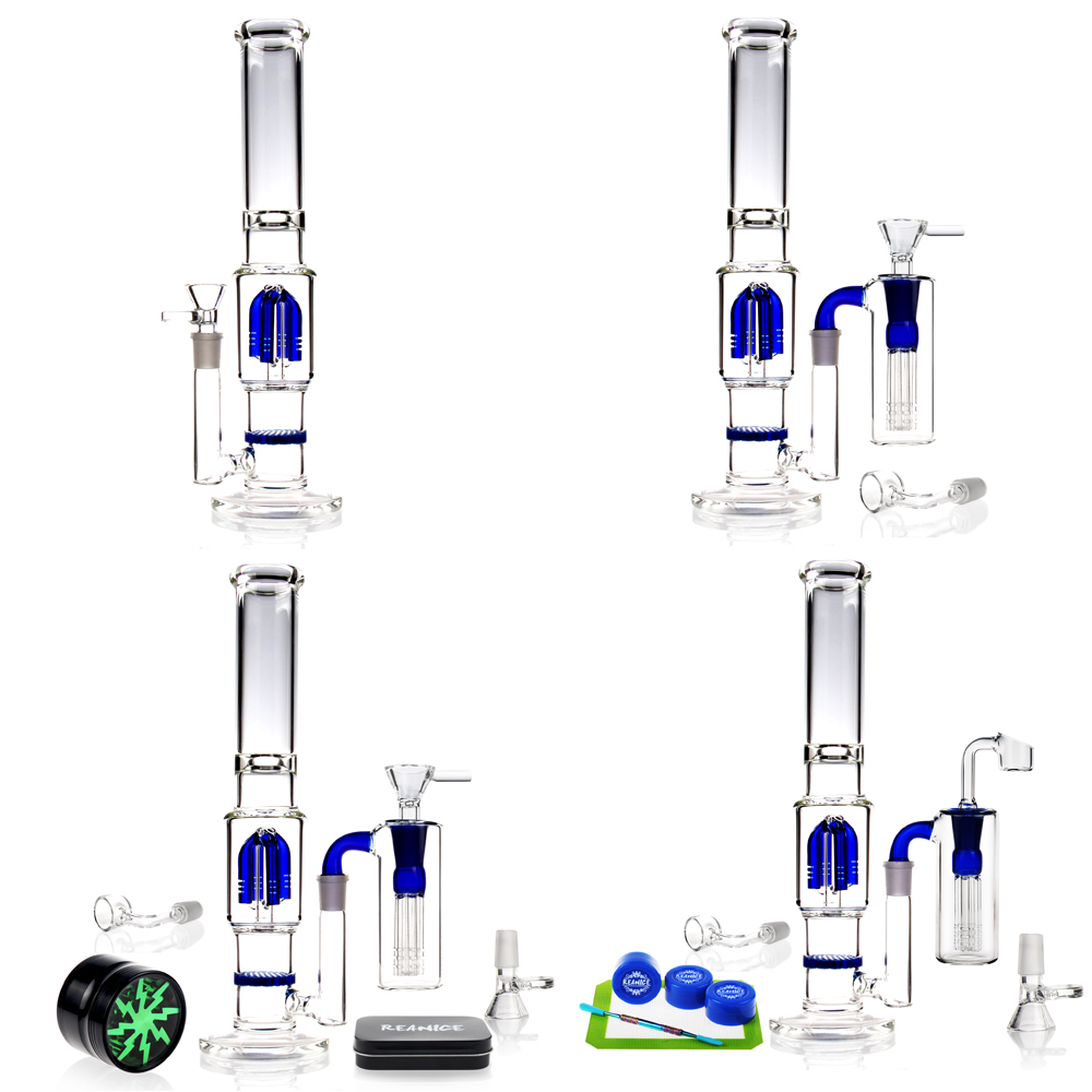 

REANICE Glass Bong Water Pipe Glass Thick Recycler Tree Perc Bongs Supplies In Color Straight Honeycomb Percolator Hookah Shisha