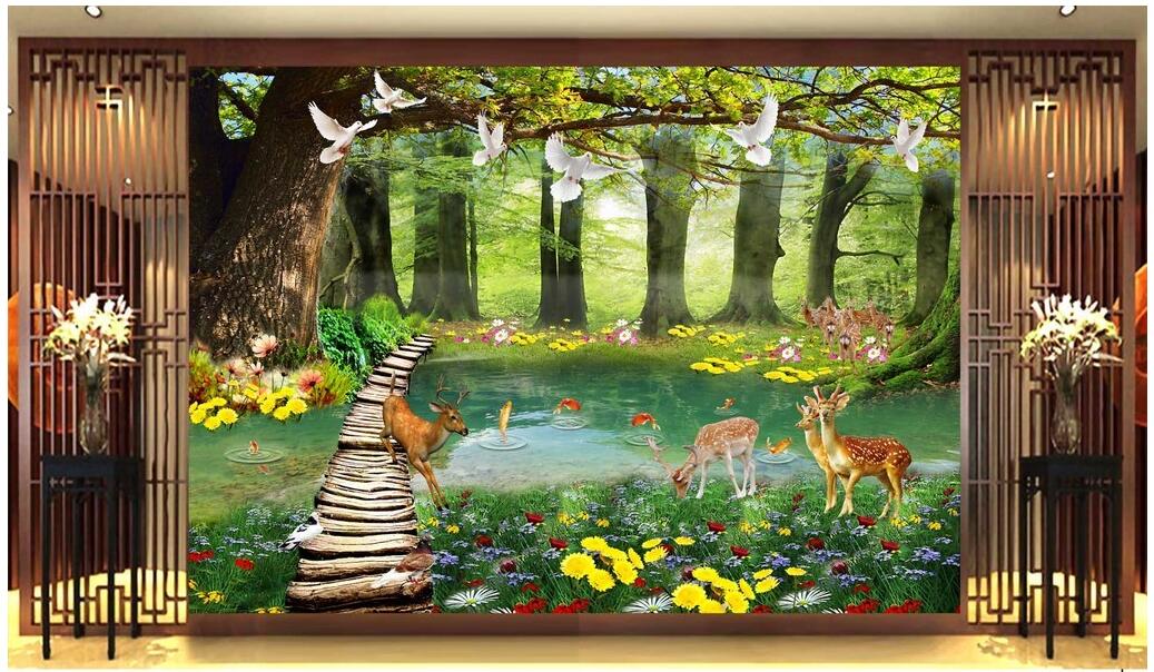 

WDBH 3d wallpaper custom photo Big tree sika deer dream forest tv background living room home decor 3d wall murals wallpaper for walls 3 d, Non-woven