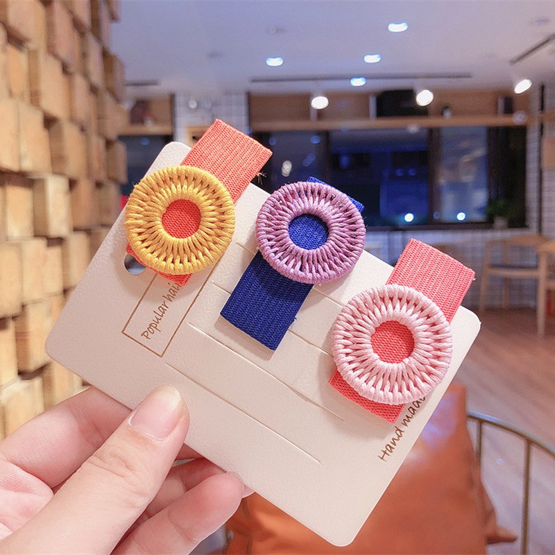 

Children Hairpin Color Sequins Baby Bamboo Weave Manual Simple Geometric Cute Hair Clip for Girl Fashion Hair Accessories