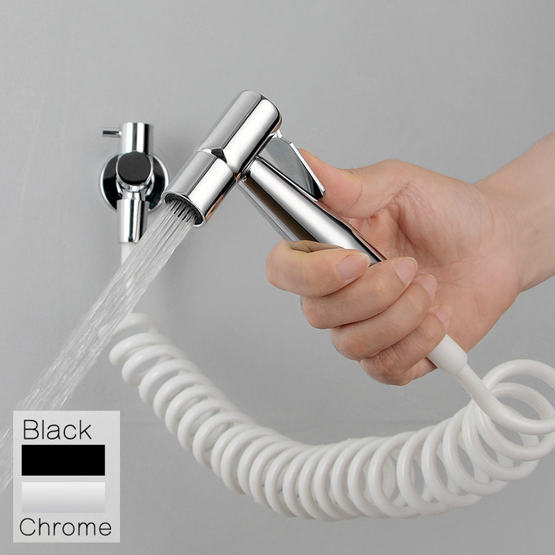 

Black & Chrome Toilet Bidet Sprayer Kit. Metal Wall Mounted Handheld Bidet Faucet Set 3 Meters Shower Hose