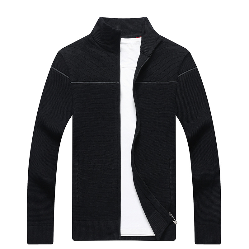 

Men' cotton Sweater Male Jacket Solid Color Sweaters Knitwear Warm Sweatercoat Cardigans Men Clothing, Black