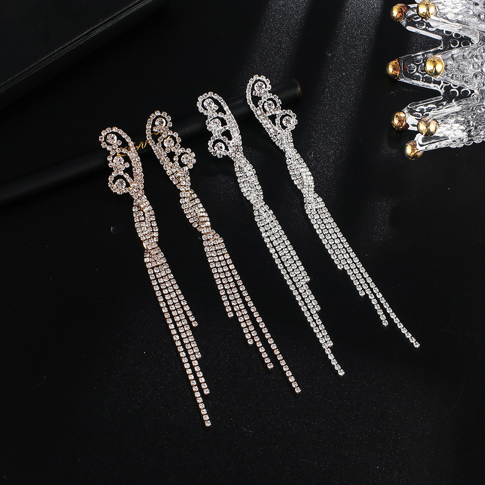 

Overlength Earrings Rhinestone Wrap Personality Tassels Claw Chain Eardrop Goods