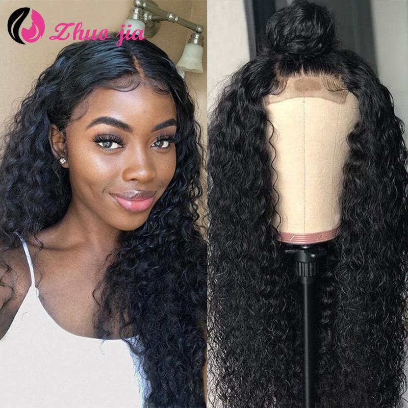 

ZHUO JIA 30inch 13x6 Transparent Human Wig Brazilian Curly Lace Front Wig Pre Plucked For Women Remy Long Curly Human Hair Wigs, Natural color