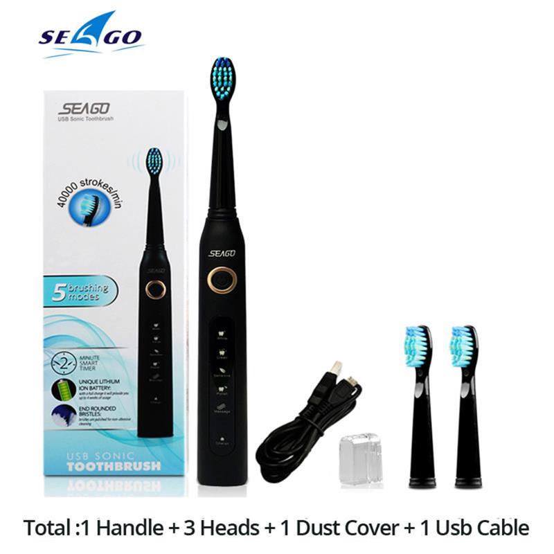 

SEAGO SG-E5 507 Electric Toothbrush USB Charging Rechargeable Sonic Tooth Brush Waterproof Tooth Cleaner with 3pcs Replacement Head