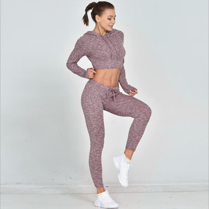 

Two Piece Dress Women Seamless Fitness Suit Sportswear Exercise For Workout Training Set 2 Costume Jogging Hoodies+Leggings Sets, Gray pants