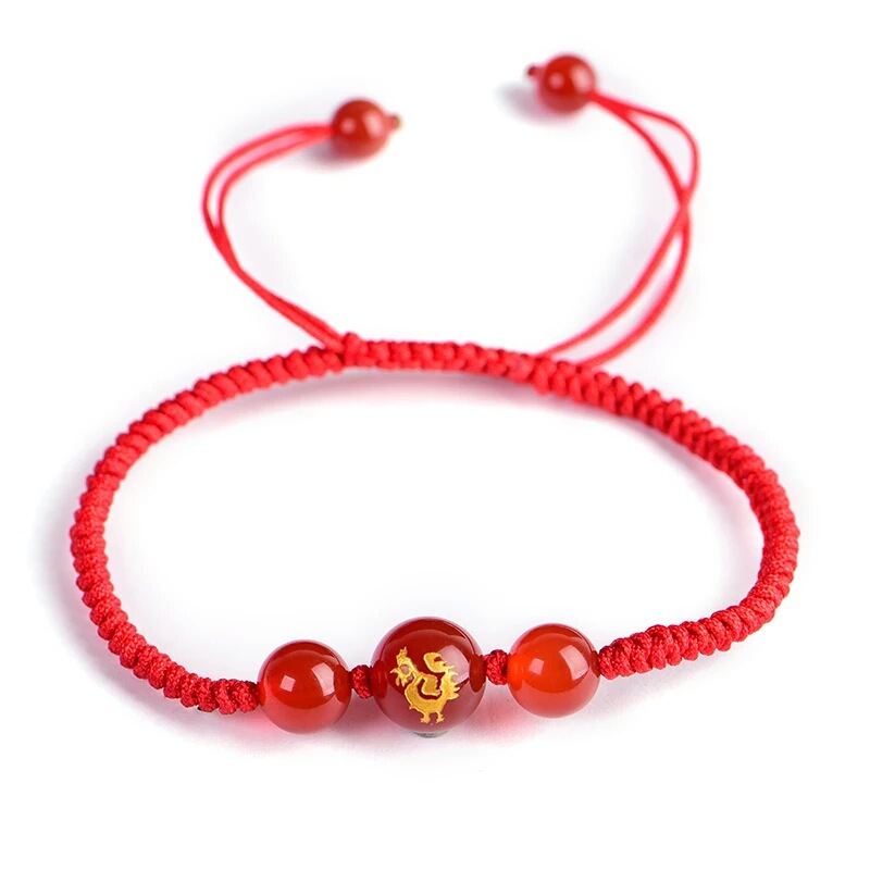 

Anklets Chinese Zodiac Animal Red Rope Lucky Bracelets Agates Stone Beads Couple's Charm Bracelet Hand Weaved Women Diy Jewelry