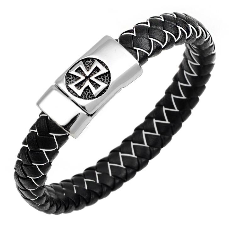 

Men Antique Braided Cow Leather Bracelet with Stainless Steel Magnetic Buckle Punk Bracelet for Gentleman Classic Genuine Leather Wristband