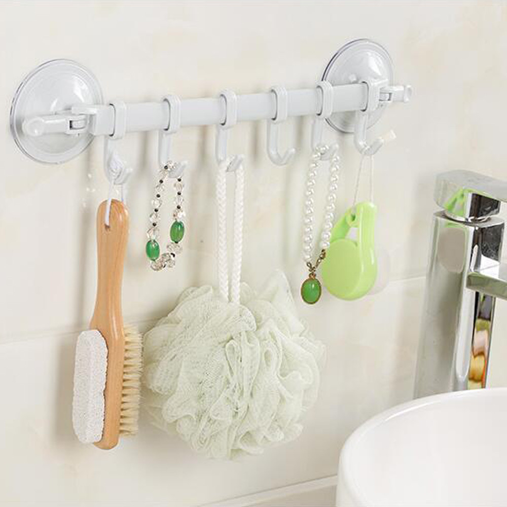 

Wall Vacuum Rack Suction Cup 6 Hooks Towel Bathroom Kitchen Holder Sucker Hanger