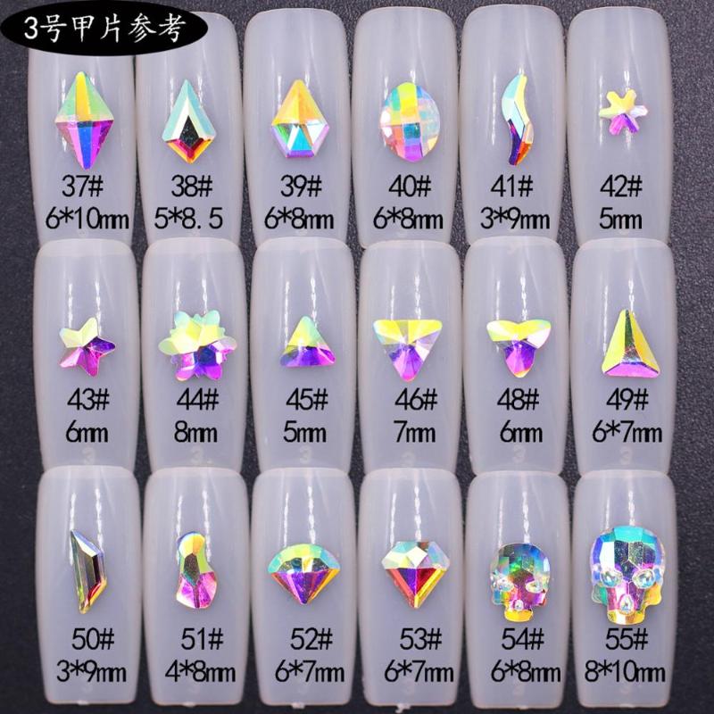 

20pcs/lot 100 Shapess Nail Crystal Diamond Stone Strass AB Glass Rhinestones For 3D Nails Art Decorations square eye shape