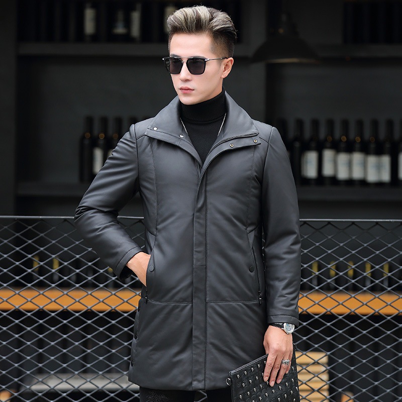 

Jacket Winter Men Leather Genuine Sheepskin Mens Fashion Warm Down Coat Plus Size Chaqueta Cuero Hombre 9970-2 YY555, Black