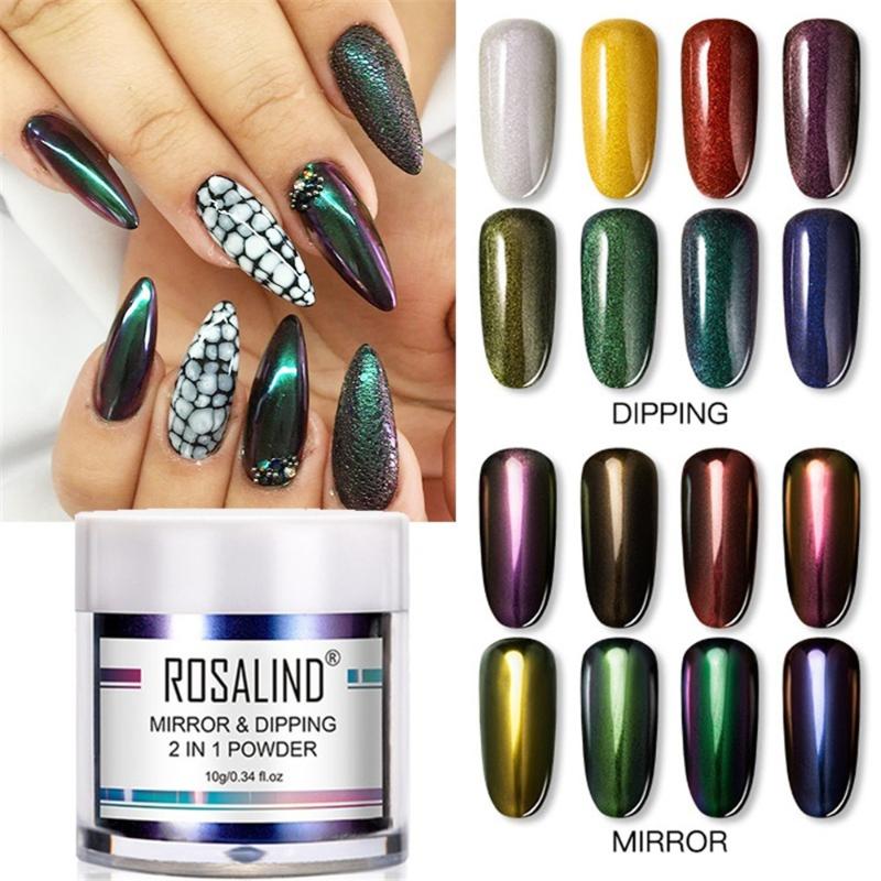 

2 In 1 Dipping Mirror Powder 10ml Holographic Powder System Mirror Effect Natural Dry Shining Nail Art Pigment Nail Decoration