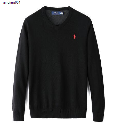 

F3B1 VL3 New high-quality pullover solid color sweater q1 men's casual brand sweater slim pullover men's V-collar fashion trend Small horse, Black