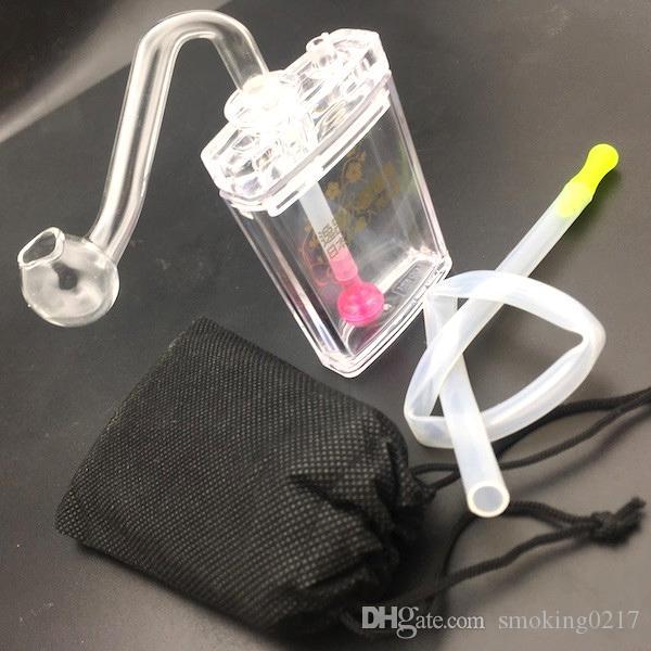 Mini Glass Oil Burner Bong Protable Travel Plastic Mini Bottle Bong Water Pipe Oil Rigs Water Pipe for Smoking with Hose Oil Burner Pipe-image-538456134