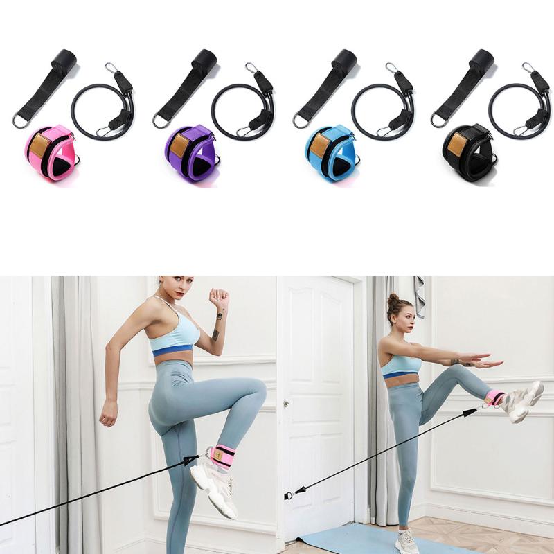 

3Pcs Door Pull Rope Elastic Band With Foot Ring Fittings BuLift Exercise Leggings Buckle Ankle Strap Set Sports Yoga, Black