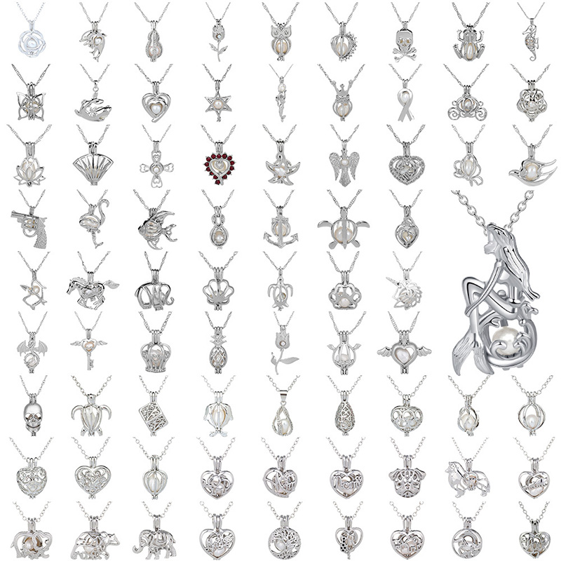 

Pearl Cage Pendant Necklace Love Wish Natural Pearl With Oyster Pearl Mix Design Fashion Hollow Locket Clavicle Chain Diffuser Necklace