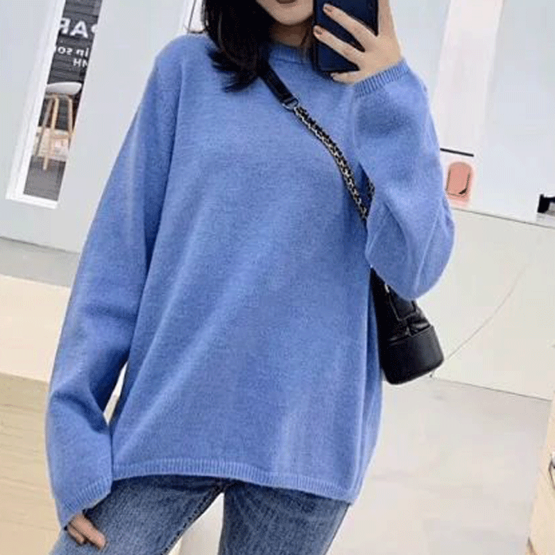 

Women Sweater Sweater Round Neck Loose Wool Blend Knit, Black