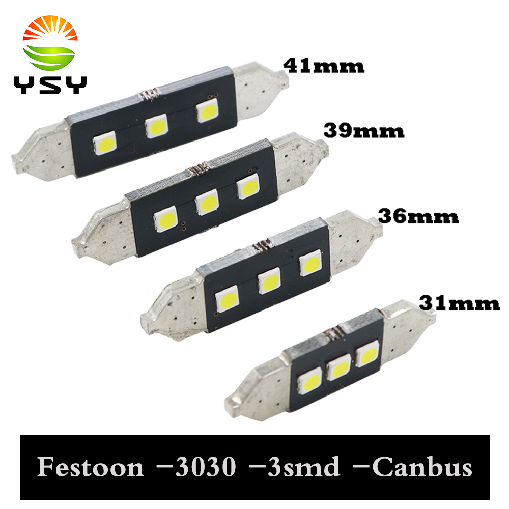 

YSY 12V white 31mm 36mm 39mm 41mm C5W 3SMD 3030 LED CANBUS Festoon Bulb Car Licence Plate Light Interior Dome Lamp Reading Light, As pic