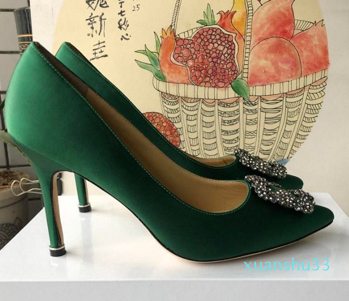 

Top Quality Women Shoes Red Bottoms High Heels Sexy Pointed Toe Sole Pumps Come With Logo dust bags Wedding shoes, Green