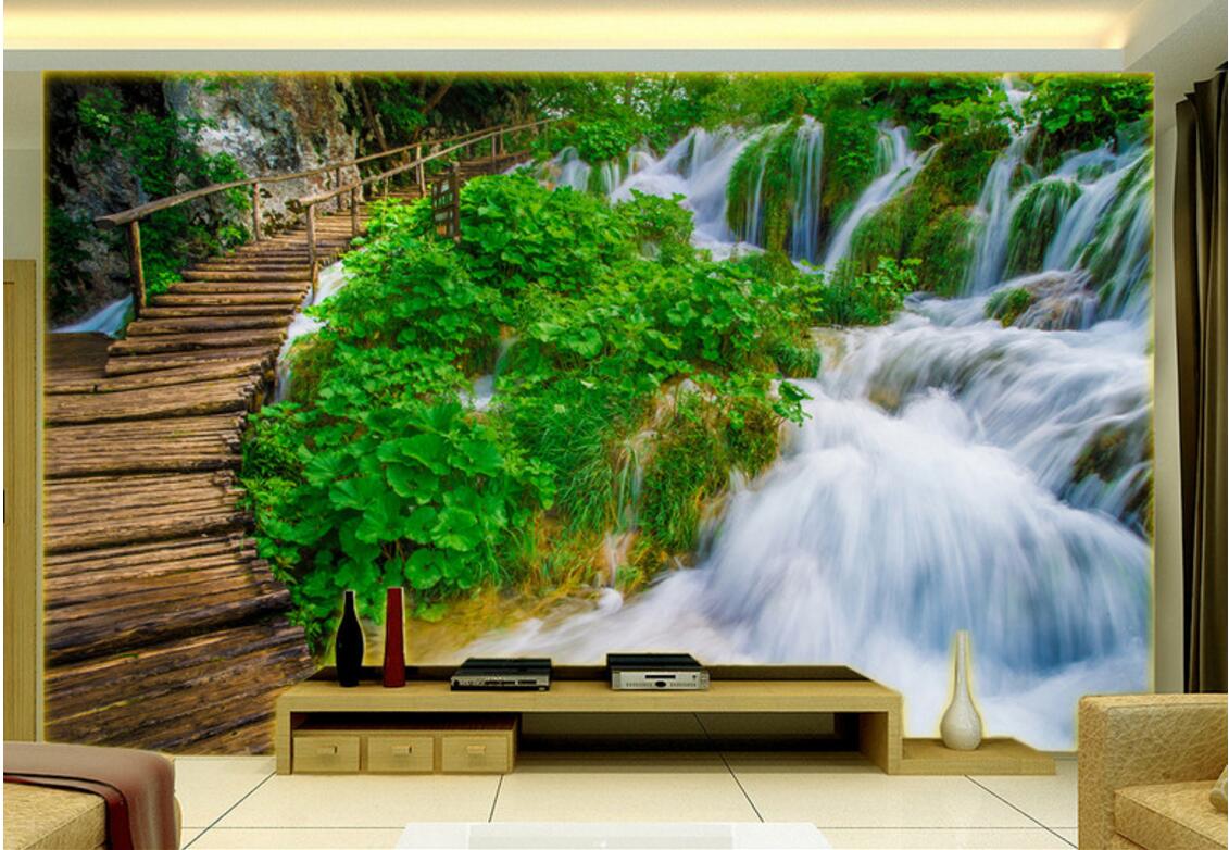 

WDBH custom photo 3d wallpaper Beautiful scenic waterfall wooden bridge room home decor 3d wall murals wallpaper for walls 3 d living ro, Non-woven