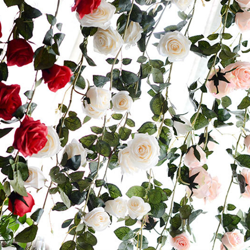 

Fake Rose Vine Artificial Flower Hanging Rose Home Hotel Office Wedding Party Garden Craft Art Decor BDF99