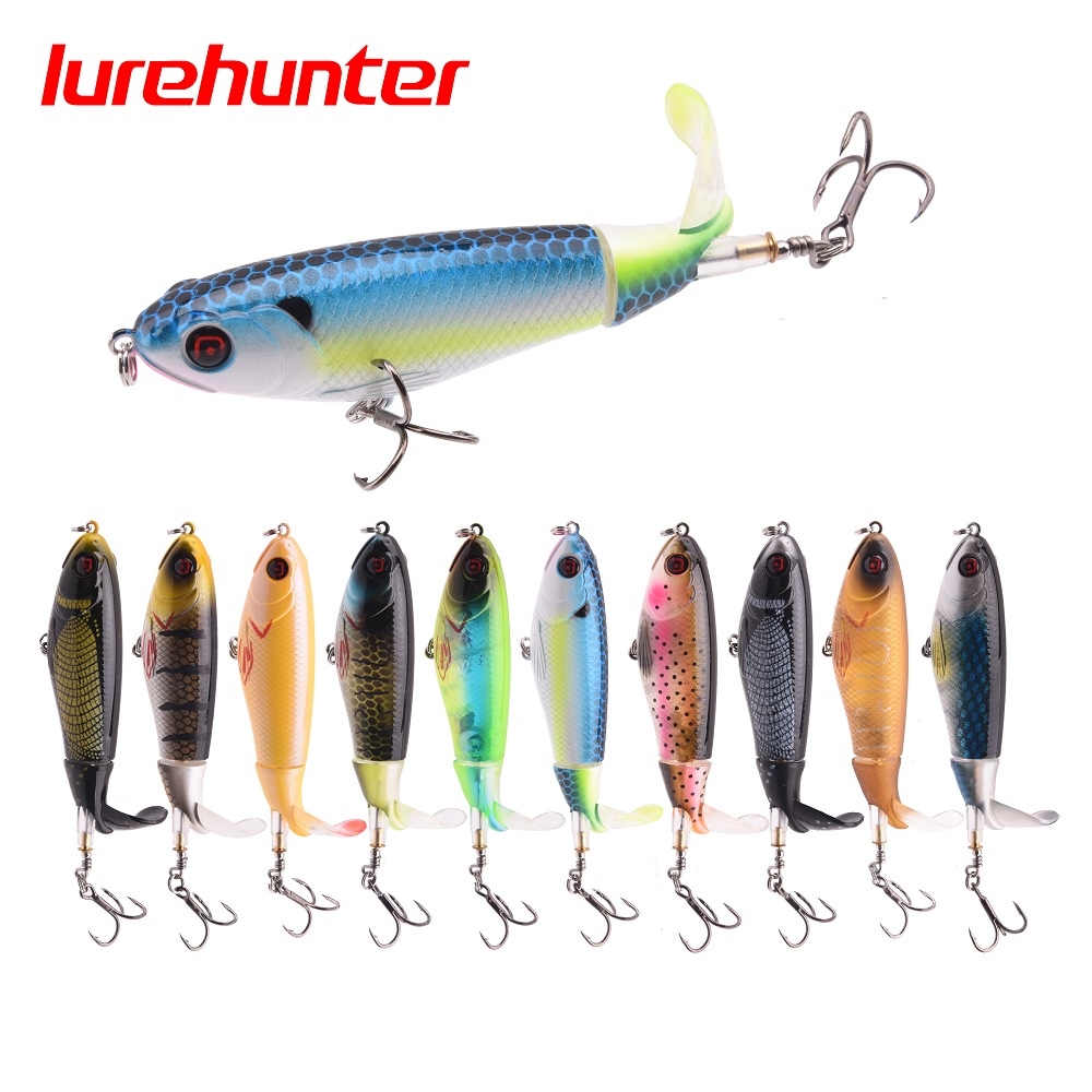 

10pcs Topwater Baits 9cm 17g Whopper Plopper Floating Fishing Lure Artificial Hard Popper Bait Soft Rotating Tail