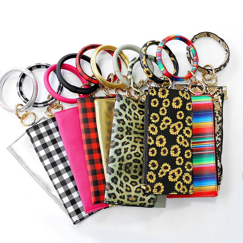 

PU Bracelet Purses Leather Wrist Key ring Plaid Keychain Handbag Leopard Bracelets Pendant Purse Lady Clutch Bag Hand Carry Bags GGA3066, As pic