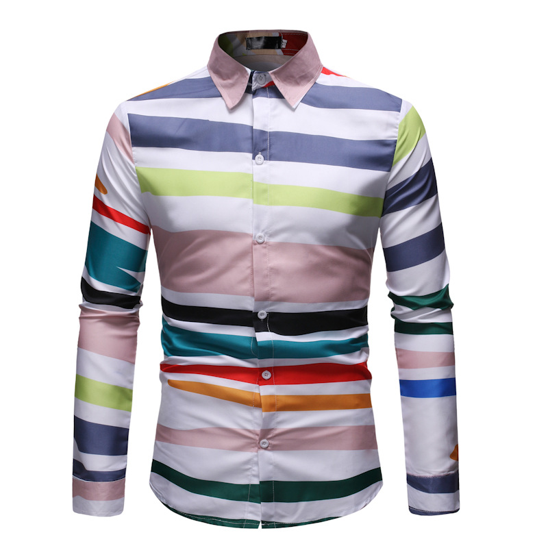 

2020 mens designer dress shirts 2020 luxury spring autumn fashion mens clothes striped print t shirts long sleeve lapel neck casual shirt, As the photos