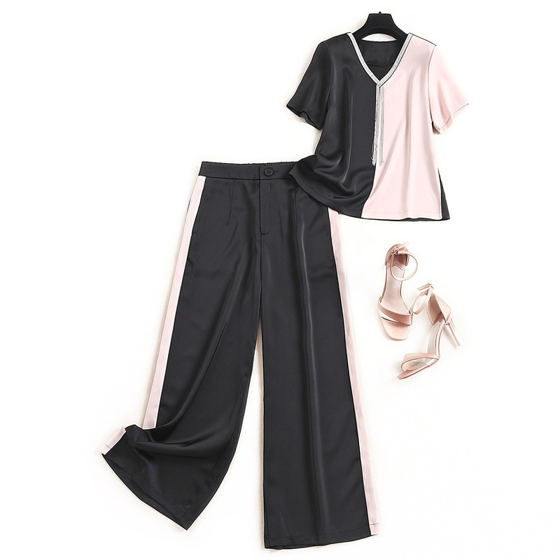 

Fashion Design High Street Two Piece Set Top and Pants V-Neck Tassel Tops+ Elastic Waist Ankle-Length Pants 2piece Set Women, 14656