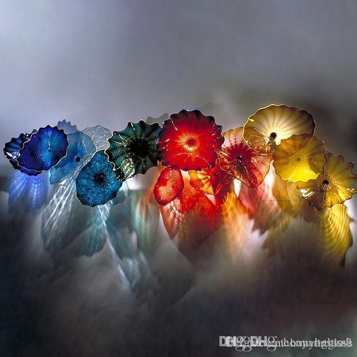 Europe Hand Blown Glass Wall Art Plates Colorful Murano Glass Yellow Blue Hanging Plate Lighting for Hotel House Villa Fireplace Decor-image-524764101