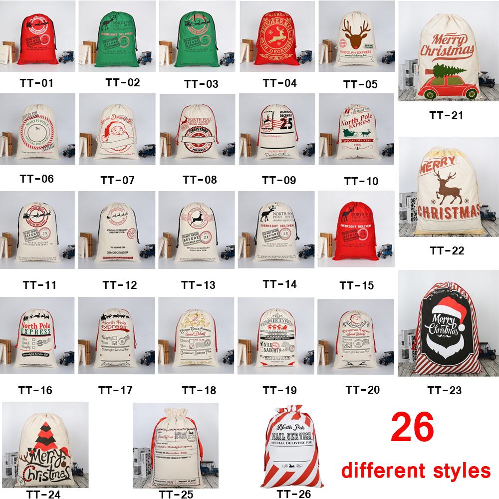 

26 STYLES Christmas Gift Bags  Organic Heavy Canvas Drawstring box With Reindeers Santa Claus Sack Bag for kids