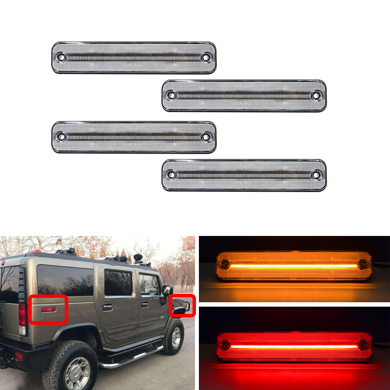 

4PCs Front & Rear Led Side Marker Lights For Hummer H2 2003 2004 2005 2006 2007 2008 2009 Clear Smoke Turn Signal Lamp, As pic