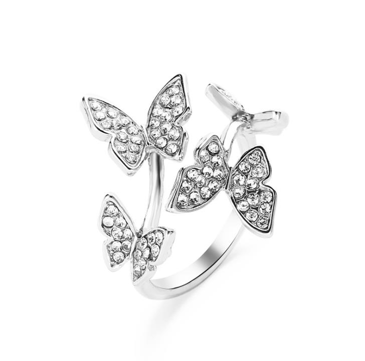 

Fashion Women Jewelry Trendy Open Crystal Butterfly Ring Adjustable Size Finger Rings Wedding Accessories for Bride