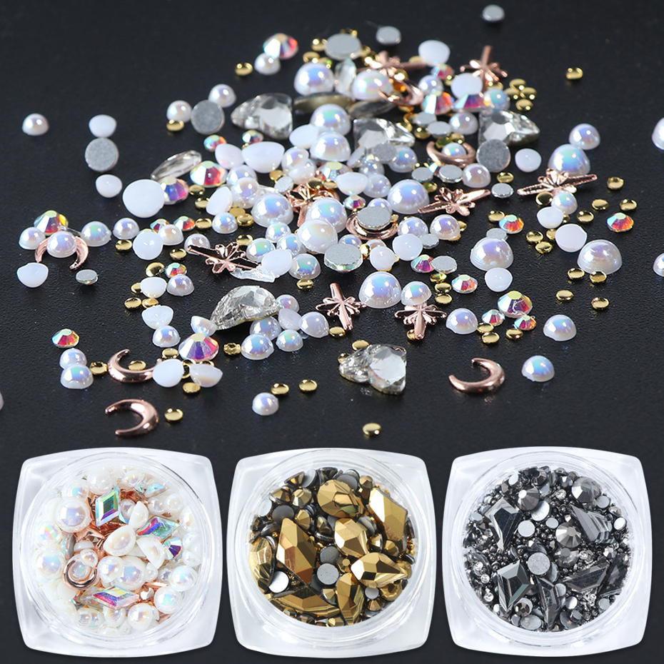 

3D Mix Sizes Crystal AB Rhinestones Nail Art Decorations Charm Flatback Glitter Beads Jewelry Stones Manicure Accessories LA1018