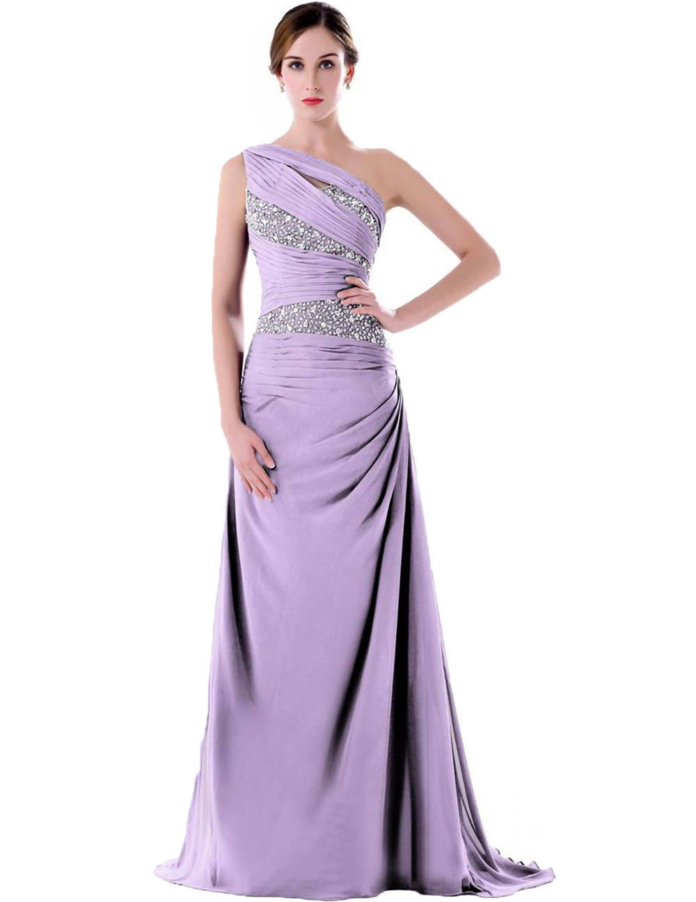 Custom Made 2021 Bridesmaids Formal Dresses Purple One Shoulder Ruffles Beading Long Floor Length Junior Bridesmaid Dress-image-263383685