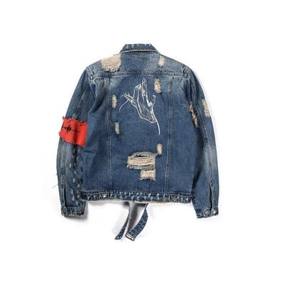 

Men's Jackets Mens Vintage Wash Broken Demin Streetwear Hip Hop Patchwork Blue Jacket Coat Men Fashion Outwear