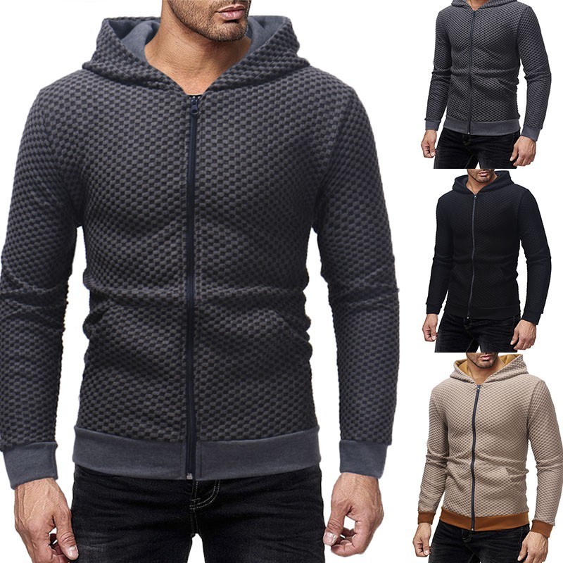 

Lattice Zipper Cardigan hoodie men Autumn Long Sleeve Pullover Tops Blouse New Fashion plus size sweatshirt, Dark grey