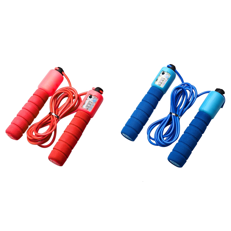 

2x Sponge Counting Jump Rope Professional Electronic Counting Jump Rope Pattern Skipping Fitness Red & Blue