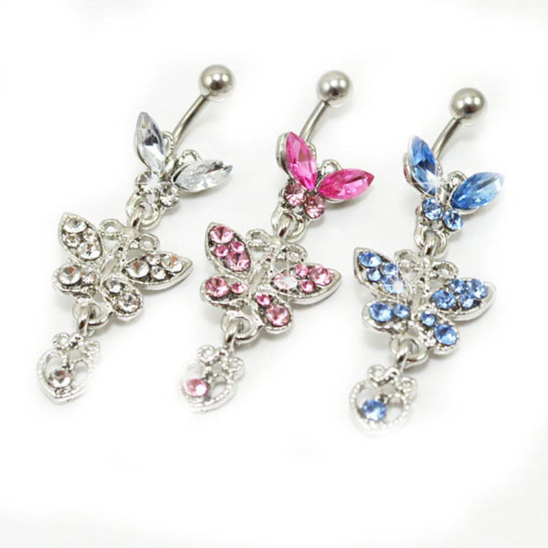 

D0108-2 ( 4 colors ) Nice style Navel belly ring piercing jewelry 20 pcs PINK color stone 14Guage body jewelry