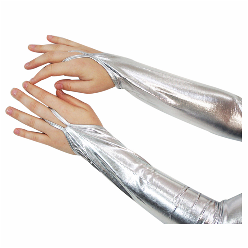 

1 pair Glam Arm Warmer Goth Wet Look Shiny Metallic Fingerless Gloves Clubwear Costume, Silver