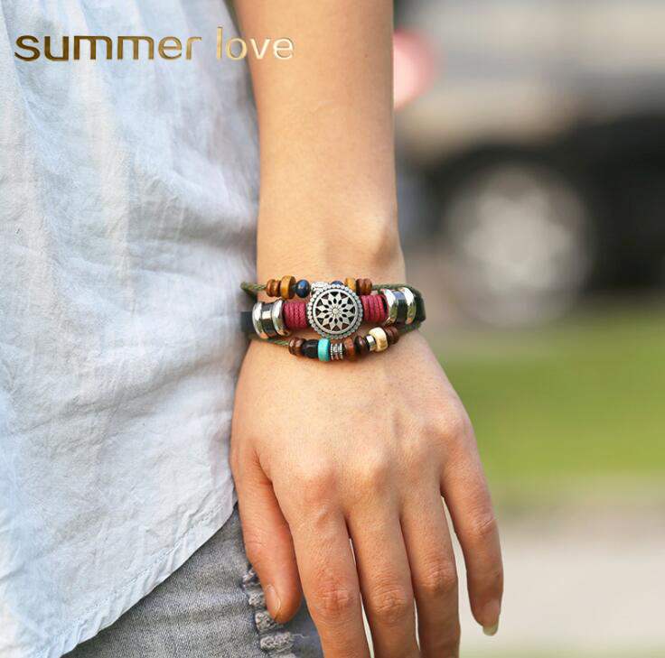 

Handmade Multilayer Beads Sun Flower Charm Bracelet for Women Men Yoga Chakra Leather Bracelet Trendy Jewelry Gift